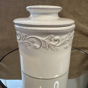 L. Tremain Ceramic The Original Butter Bell Crock Off White Embossed